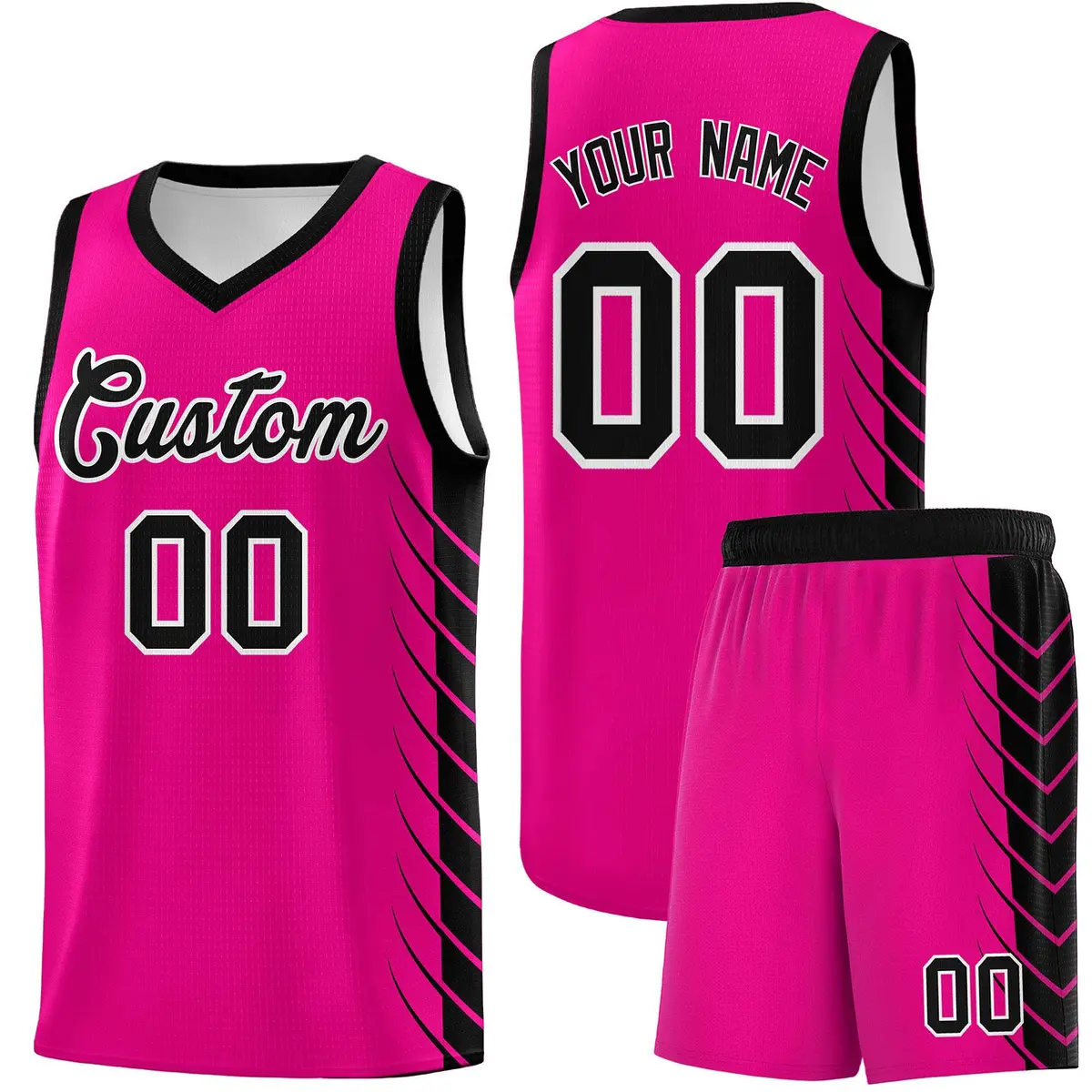 Pink Black Side Symmetrical Line Pattern Basketball Jersey