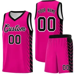 Pink Black Side Symmetrical Line Pattern Basketball Jersey 1