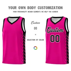 Pink Black Side Symmetrical Line Pattern Basketball Jersey 3