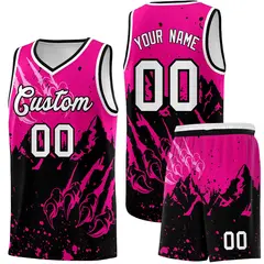 Pink Black Snow Mountain Beast Pattern Basketball Jersey