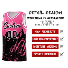 Pink Black Snow Mountain Beast Pattern Basketball Jersey 2