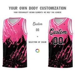 Pink Black Snow Mountain Beast Pattern Basketball Jersey 3