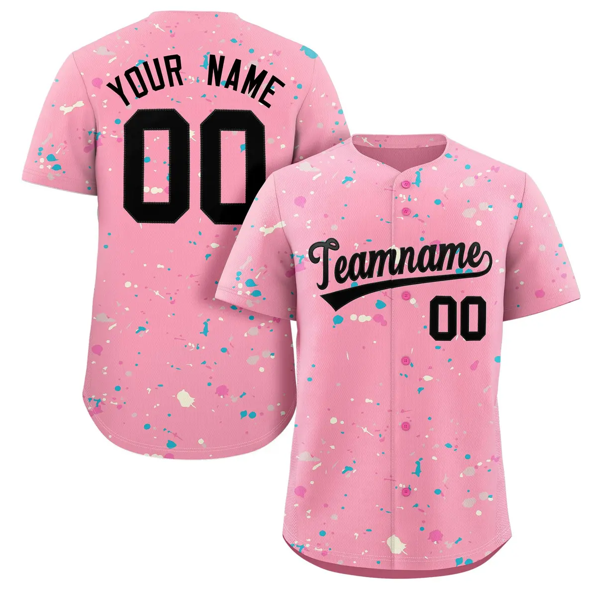 Pink Black Splash Graffiti Striped Baseball Jersey