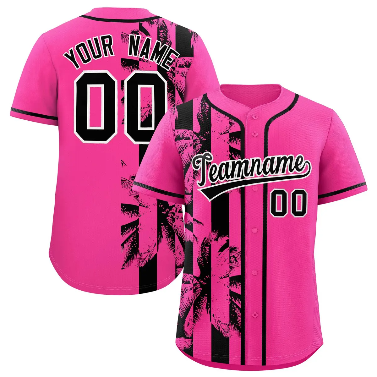 Pink Black Split Coconut Tree Baseball Jersey