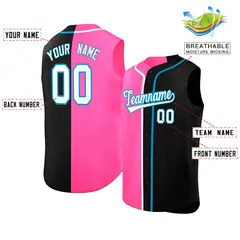 Pink Black Split Design Authentic Sleeveless Baseball Jersey 2