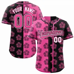 Pink Black Split Flower Graffiti Authentic Baseball Jersey 1