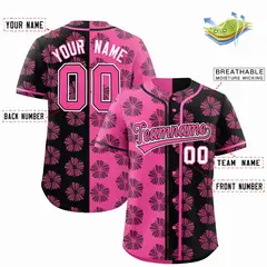 Pink Black Split Flower Graffiti Authentic Baseball Jersey 2
