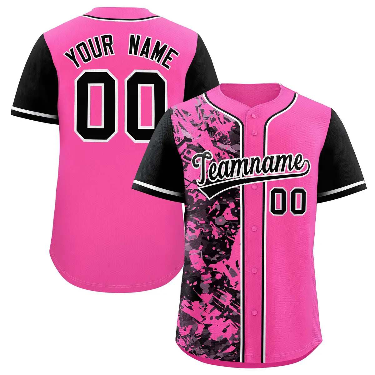Pink Black Split Graffiti Raglan Sleeve Baseball Jersey