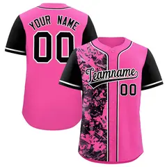 Pink Black Split Graffiti Raglan Sleeve Baseball Jersey 1