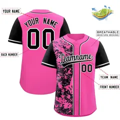 Pink Black Split Graffiti Raglan Sleeve Baseball Jersey 2