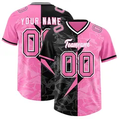 Pink Black Split Lightning Pattern Football Jersey 1