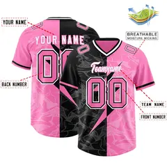 Pink Black Split Lightning Pattern Football Jersey 2