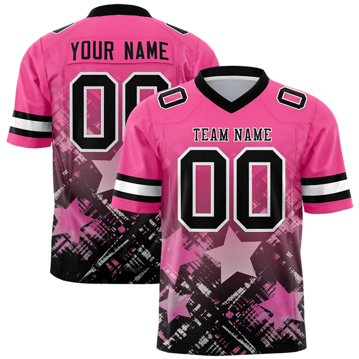 Pink Black Star Gradient Flag Football Jersey