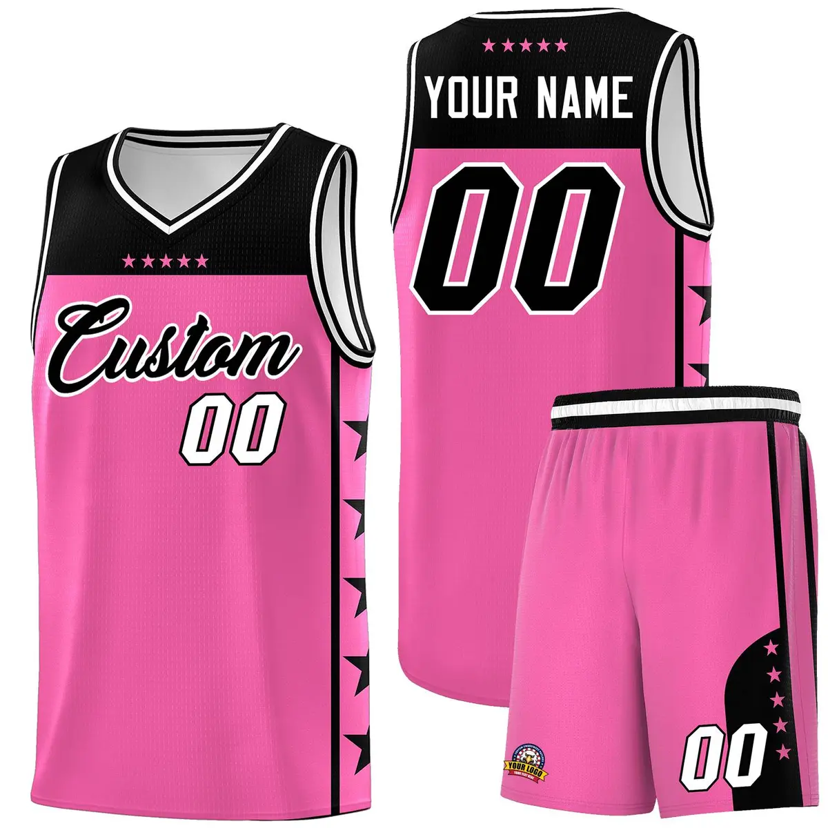 Pink Black Star Pattern Team Basketball Jersey