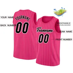 Men's Pink Black Stripe Fashion Casual Basketball Jersey 2