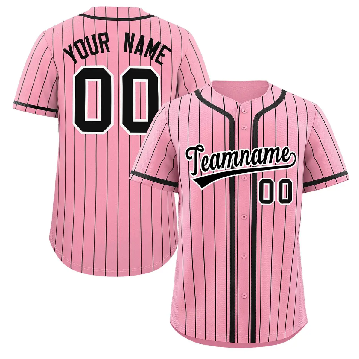 Pink Black Stripe Full Button Authentic Baseball Jersey