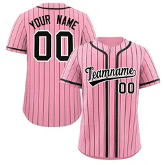Pink Black Stripe Full Button Authentic Baseball Jersey