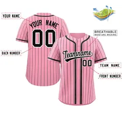 Pink Black Stripe Full Button Authentic Baseball Jersey 2