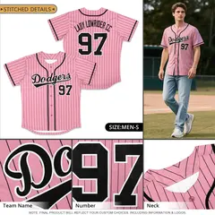 Pink Black Stripe Full Button Authentic Baseball Jersey 5