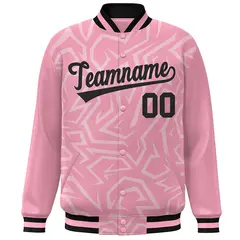 Pink Black Stripe Graffiti Pattern Varsity Full-Snap Jacket 3