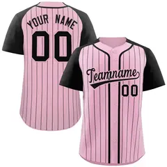 Pink Black Stripe Raglan Authentic Baseball Jersey 1
