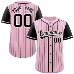 Pink Black Stripe Raglan Authentic Baseball Jersey