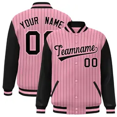 Pink Black Stripe Varsity Bomber Jacket with Raglan Sleeves
