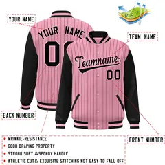 Pink Black Stripe Varsity Bomber Jacket with Raglan Sleeves 2
