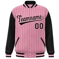 Pink Black Stripe Varsity Bomber Jacket with Raglan Sleeves 3
