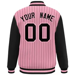Pink Black Stripe Varsity Bomber Jacket with Raglan Sleeves 4