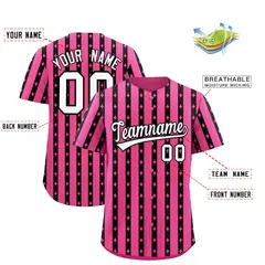 Pink Black Thick Stripes Star Pattern Baseball Jersey 2