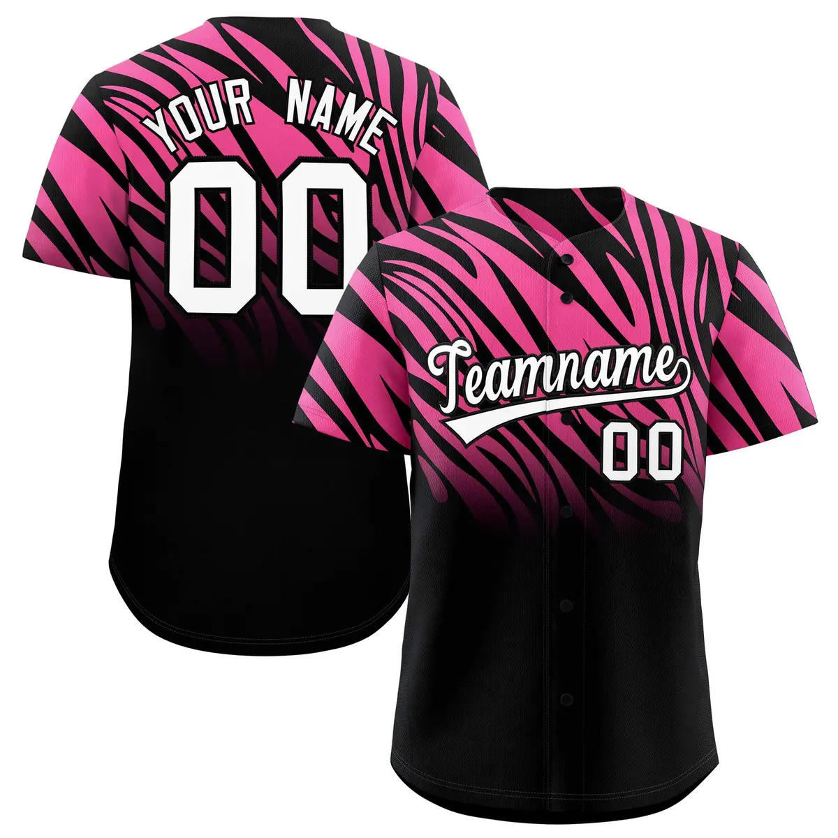 Pink Black Tiger Stripe Gradient Baseball Jersey