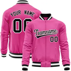 Pink Black Varsity Full-Zip Letterman Baseball Jacket 1