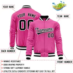 Pink Black Varsity Full-Zip Letterman Baseball Jacket 4