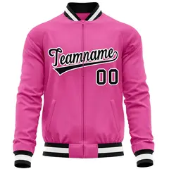 Pink Black Varsity Full-Zip Letterman Baseball Jacket 5