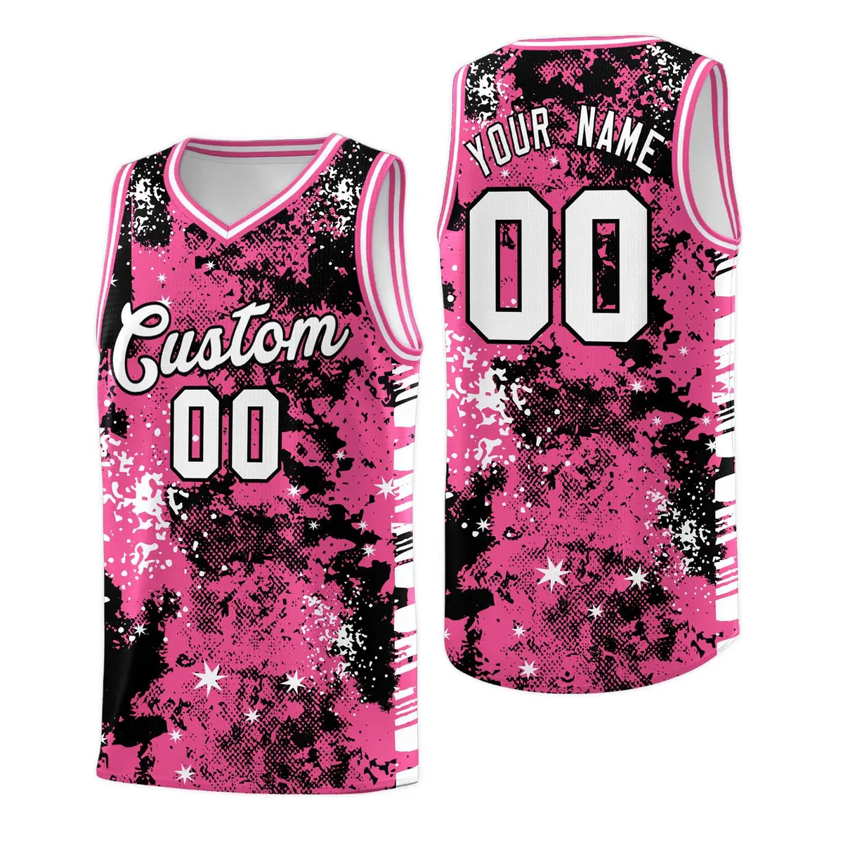 Pink Black Vice Burst Graffiti Pattern Basketball Jersey