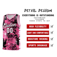 Pink Black Vice Burst Graffiti Pattern Basketball Jersey 2