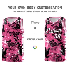 Pink Black Vice Burst Graffiti Pattern Basketball Jersey 3