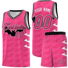 Pink Black White Bat Pattern Halloween Basketball Jersey 1