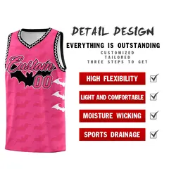 Pink Black White Bat Pattern Halloween Basketball Jersey 2