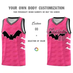Pink Black White Bat Pattern Halloween Basketball Jersey 3