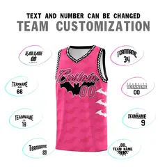 Pink Black White Bat Pattern Halloween Basketball Jersey 4