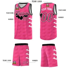 Pink Black White Bat Pattern Halloween Basketball Jersey 5