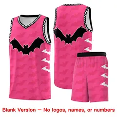 Pink Black White Bat Pattern Halloween Basketball Jersey 7
