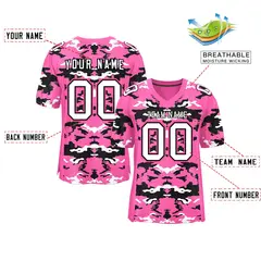 Pink Black-White Camo Authentic Football Jersey 2