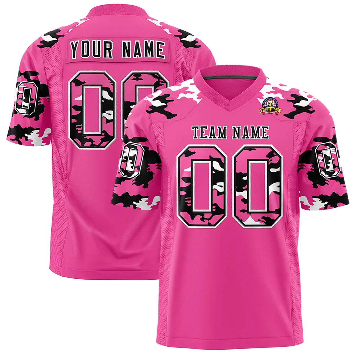 Pink Black-White Camo Authentic Football Jersey