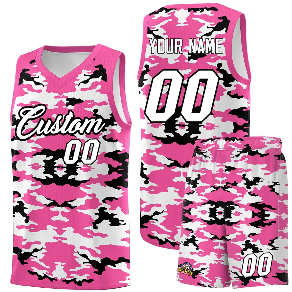 Pink Black-White Camo Basketball Jersey