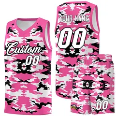 Pink Black-White Camo Basketball Jersey