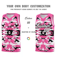 Pink Black-White Camo Basketball Jersey 3