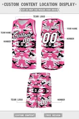 Pink Black-White Camo Basketball Jersey 5